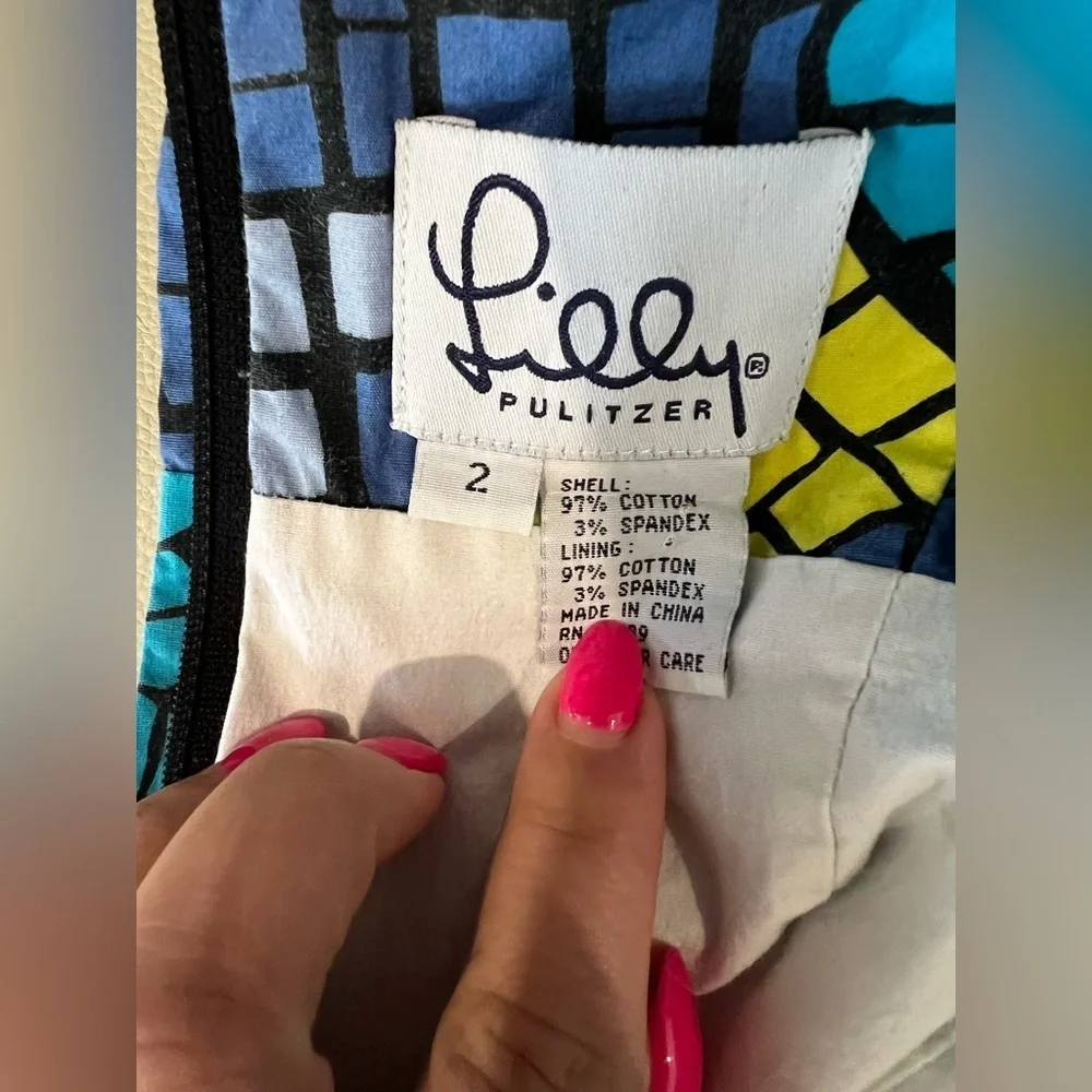 Lilly Pulitzer Blue Mosaic Butterfly Print Mini Dress Women’s Size 2 Y2K